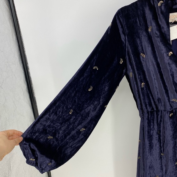 Rococo Sand Velvet Maxi Faux Wrap Dress Sequin Long Sleeve Holiday Party - Picture 6 of 14